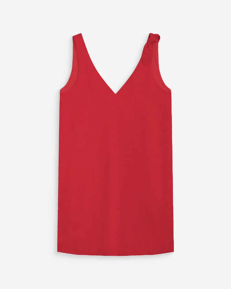 Robe courte évasée en lin col V rouge Wynette