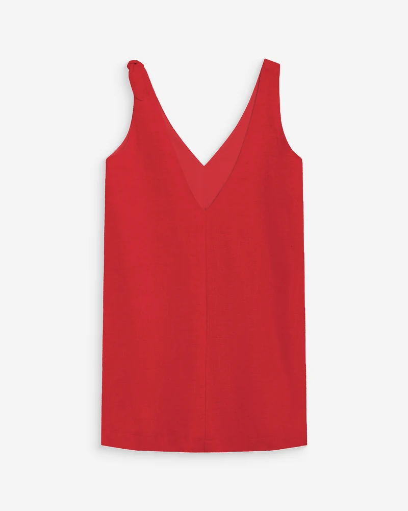 Robe courte évasée en lin col V rouge Wynette