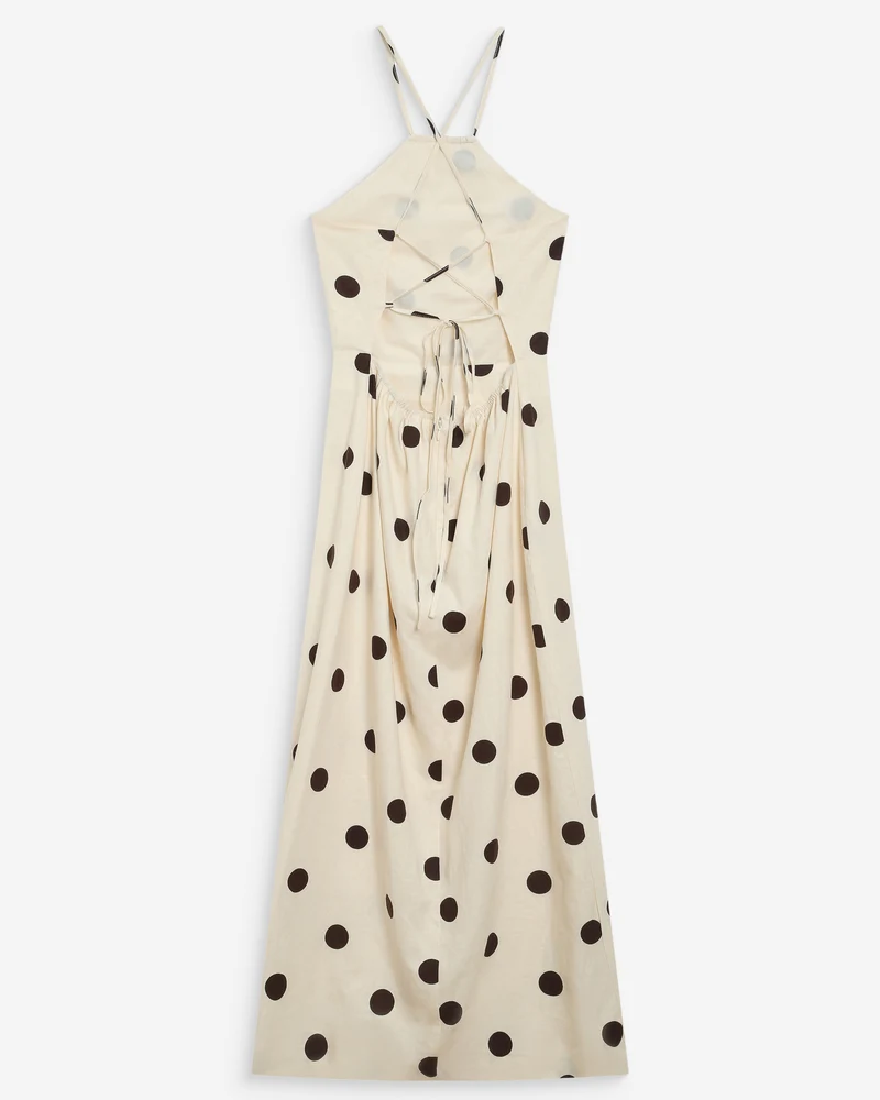 Robe longue ajustée à pois dos nu ecru Wyella