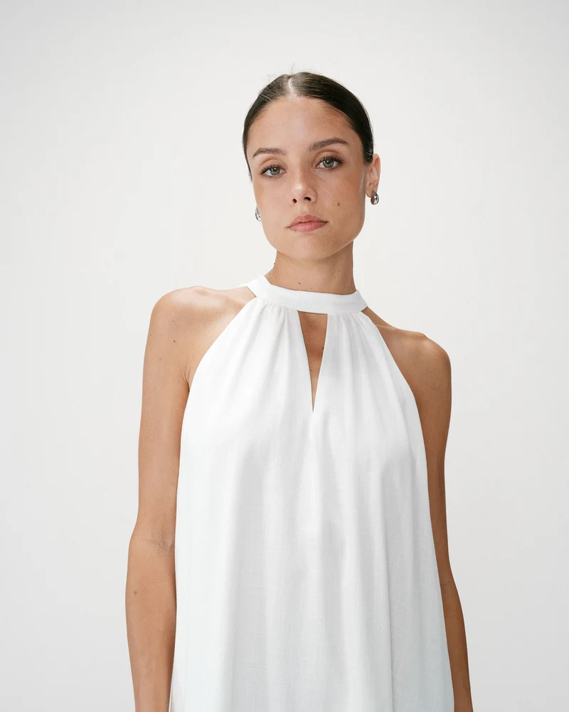 Robe courte évasée en lin dos à nouer white Whola