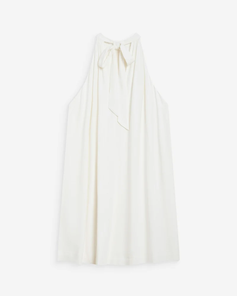 Robe courte évasée en lin dos à nouer white Whola
