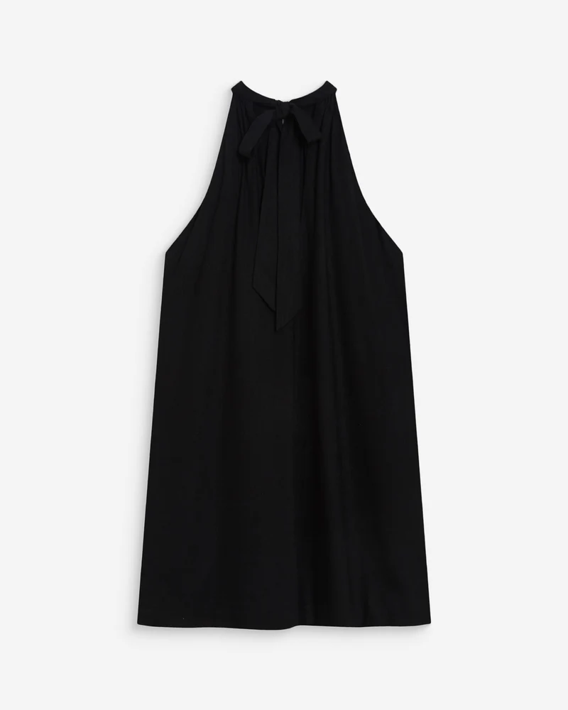 Robe courte évasée en lin dos à nouer noir Whola