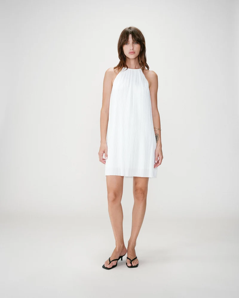 Robe courte plissée à encolure américaine ivoire Wilona