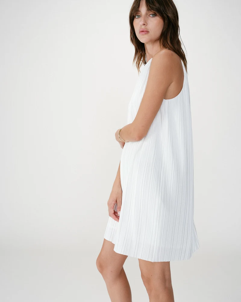 Robe courte plissée à encolure américaine ivoire Wilona