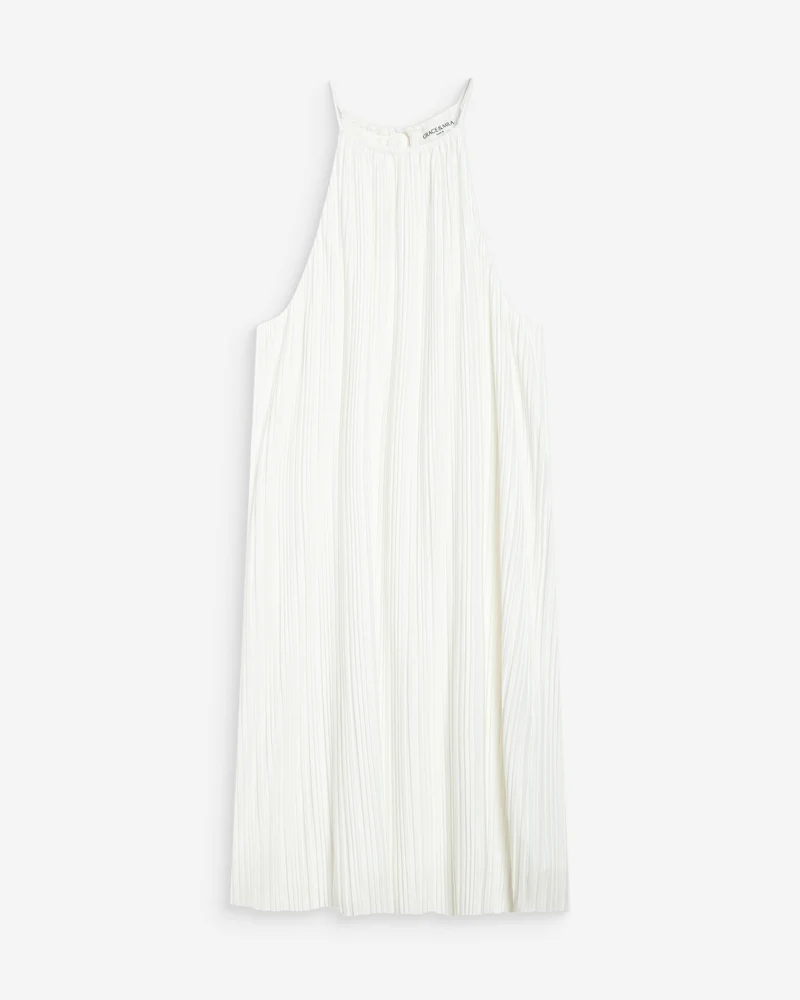 Robe courte plissée à encolure américaine ivoire Wilona