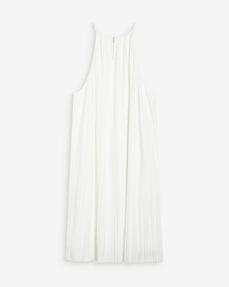 Robe courte plissée à encolure américaine ivoire Wilona