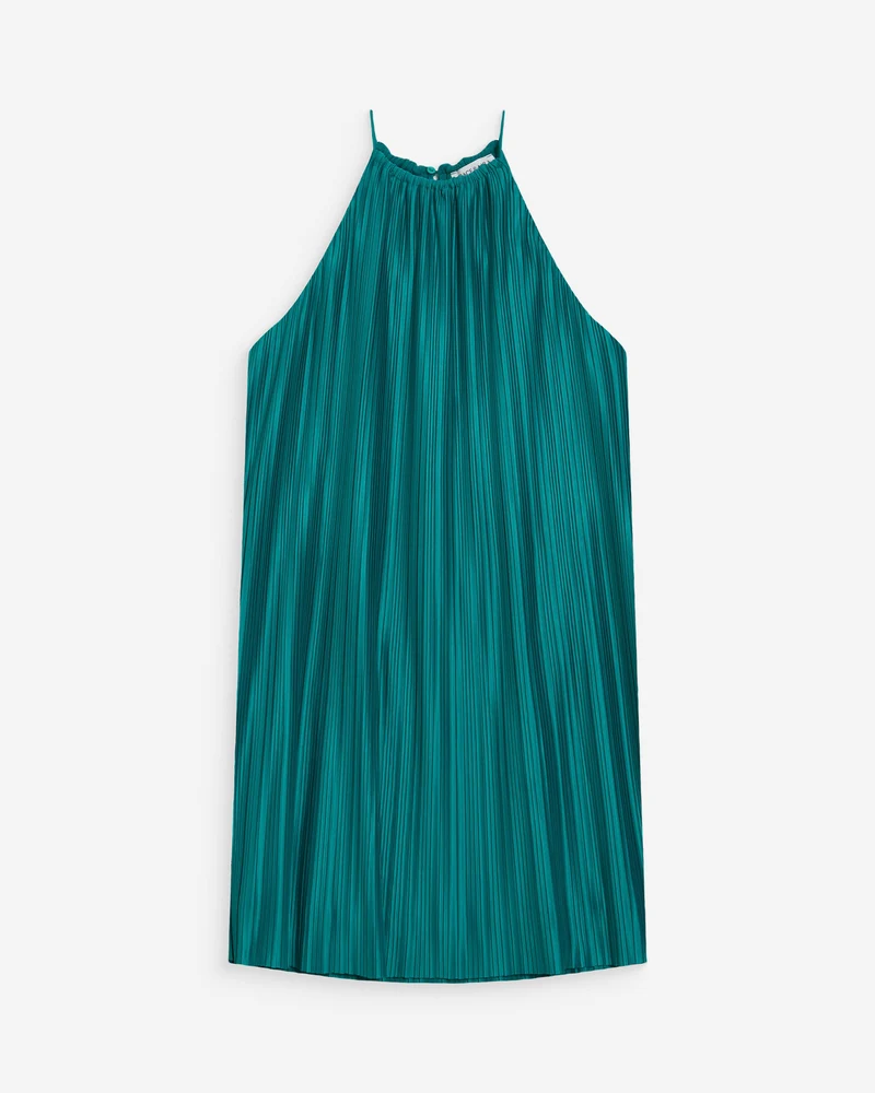 Robe courte plissée à encolure américaine emeraude Wilona