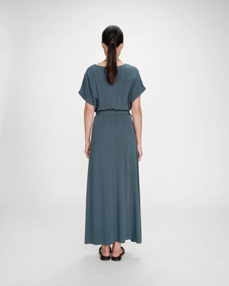 Robe longue portefeuille ceinturée emeraude Pollen