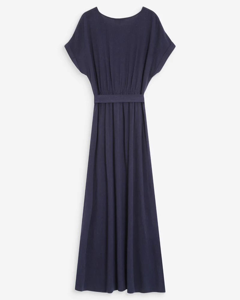 Robe longue portefeuille ceinturée marine Pollen