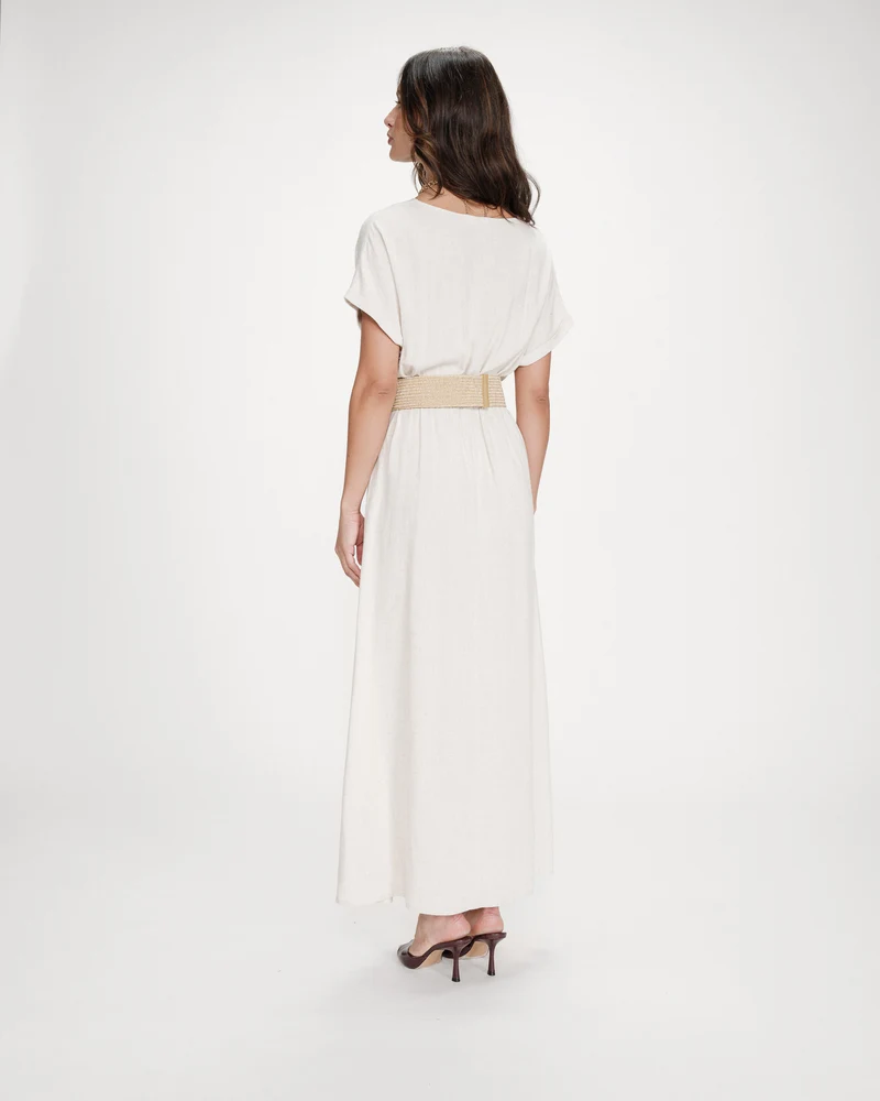 Robe longue portefeuille ceinturée sable Pollen