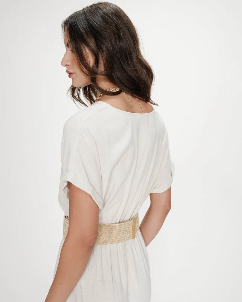 Robe longue portefeuille ceinturée sable Pollen