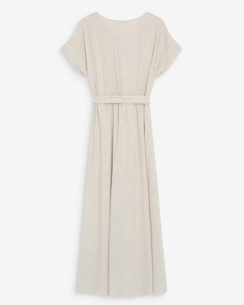 Robe longue portefeuille ceinturée sable Pollen