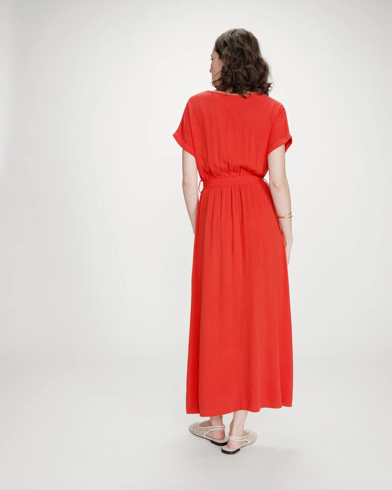 Robe longue portefeuille ceinturée sanguine Pollen