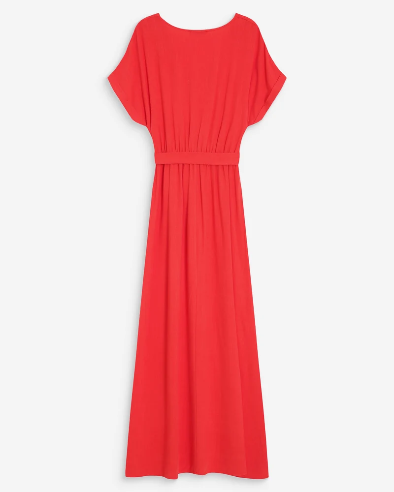 Robe longue portefeuille ceinturée sanguine Pollen