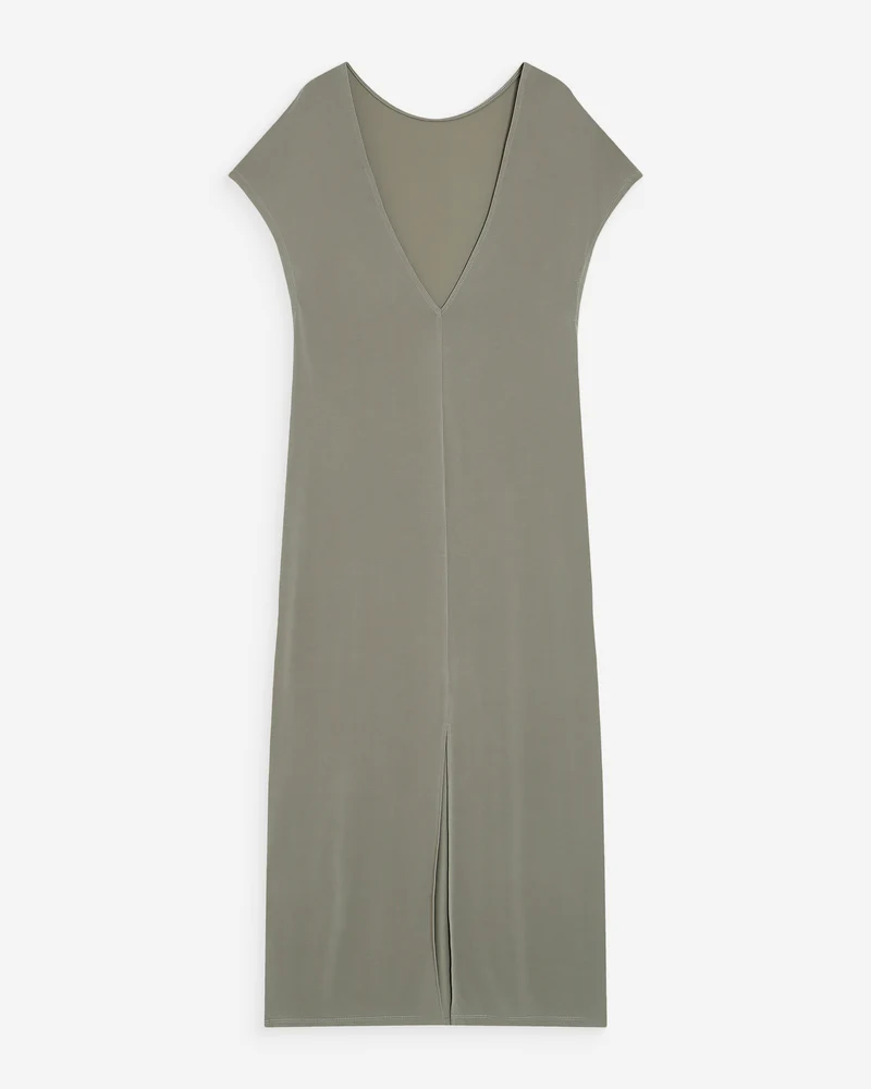 Robe longue légère en modal manches courtes kaki Peace