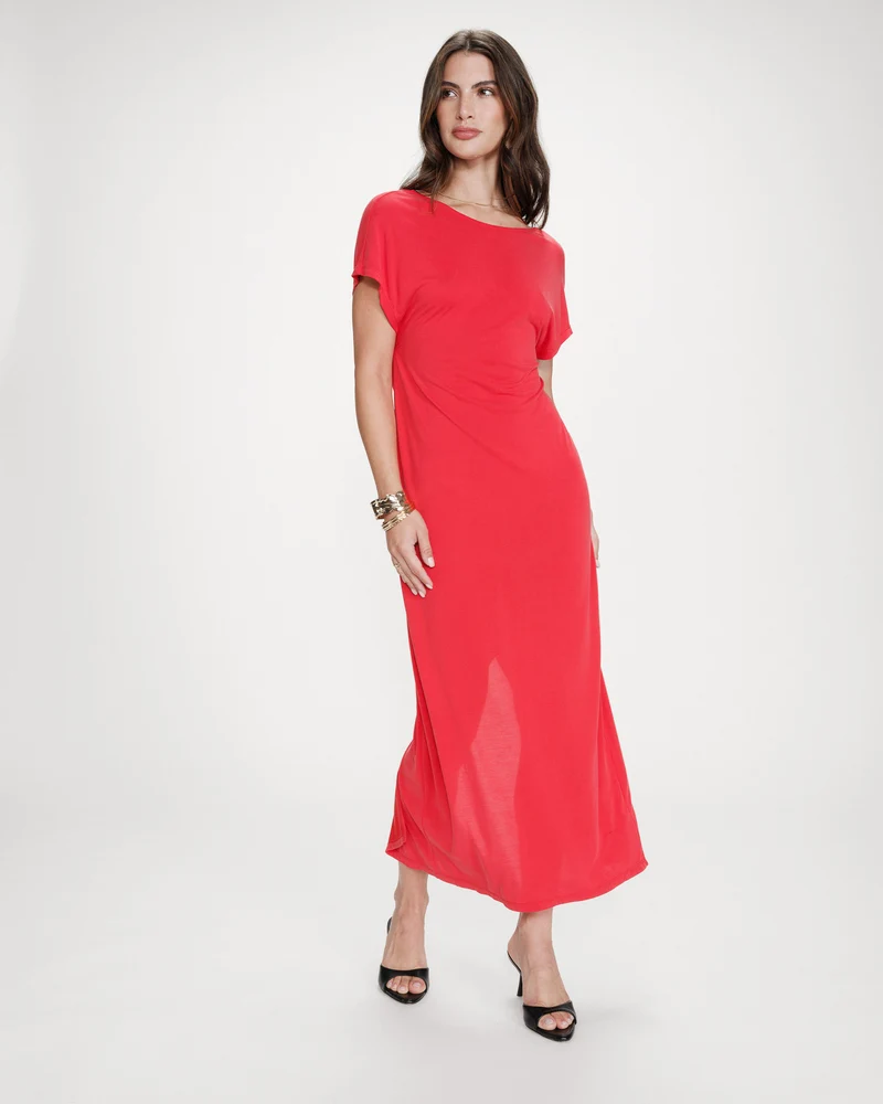 Robe longue légère en modal manches courtes fuchsia Peace