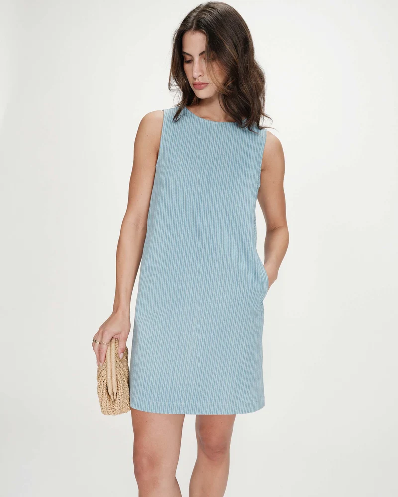 Robe courte droite sans manches en jean stripedblue Vanessa