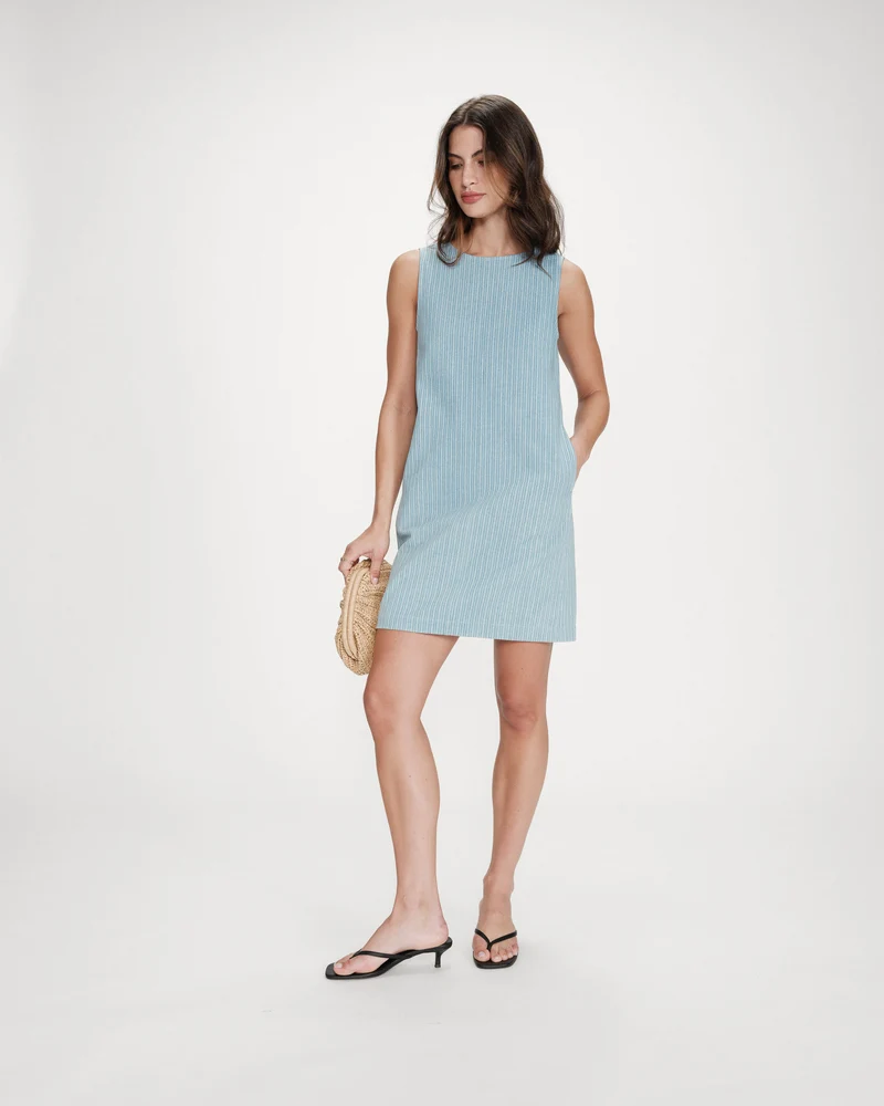 Robe courte droite sans manches en jean stripedblue Vanessa