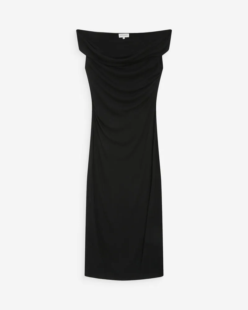 Robe longue cintrée col asymétrique noir Vanity