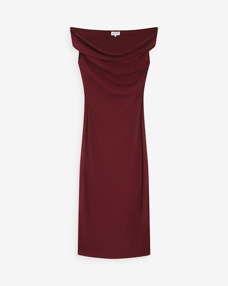 Robe longue cintrée col asymétrique cherry Vanity