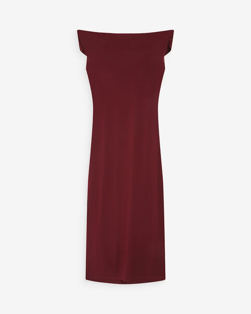 Robe longue cintrée col asymétrique cherry Vanity