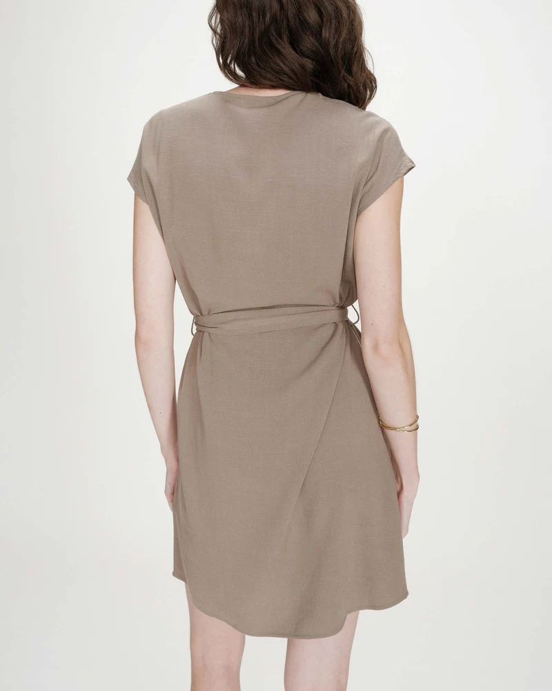 Robe courte fluide col V manches courtes kaki Marilou