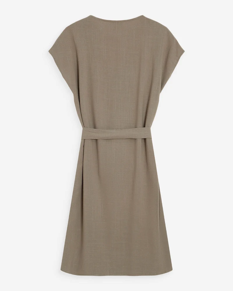 Robe courte fluide col V manches courtes kaki Marilou