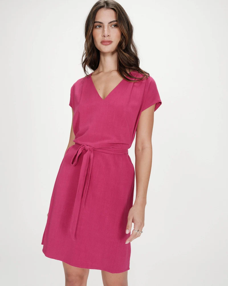 Robe courte fluide col V manches courtes pivoine Marilou