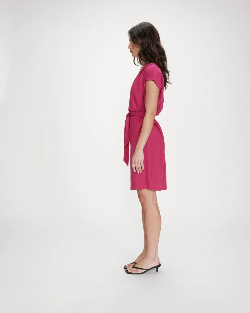 Robe courte fluide col V manches courtes pivoine Marilou