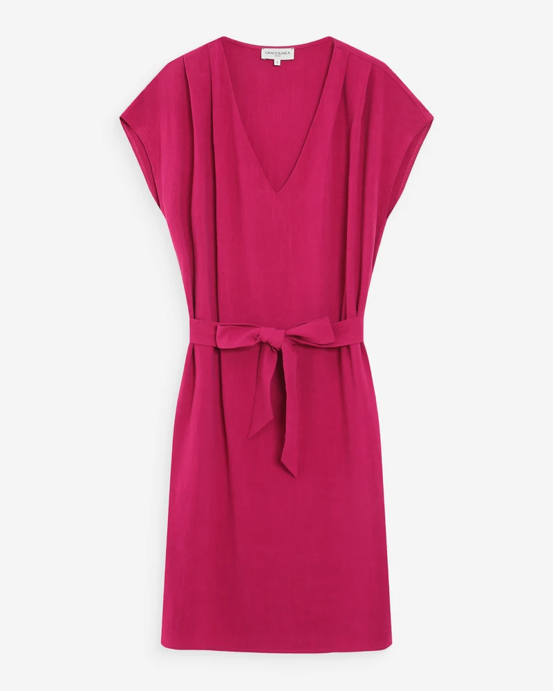 Robe courte fluide col V manches courtes pivoine Marilou