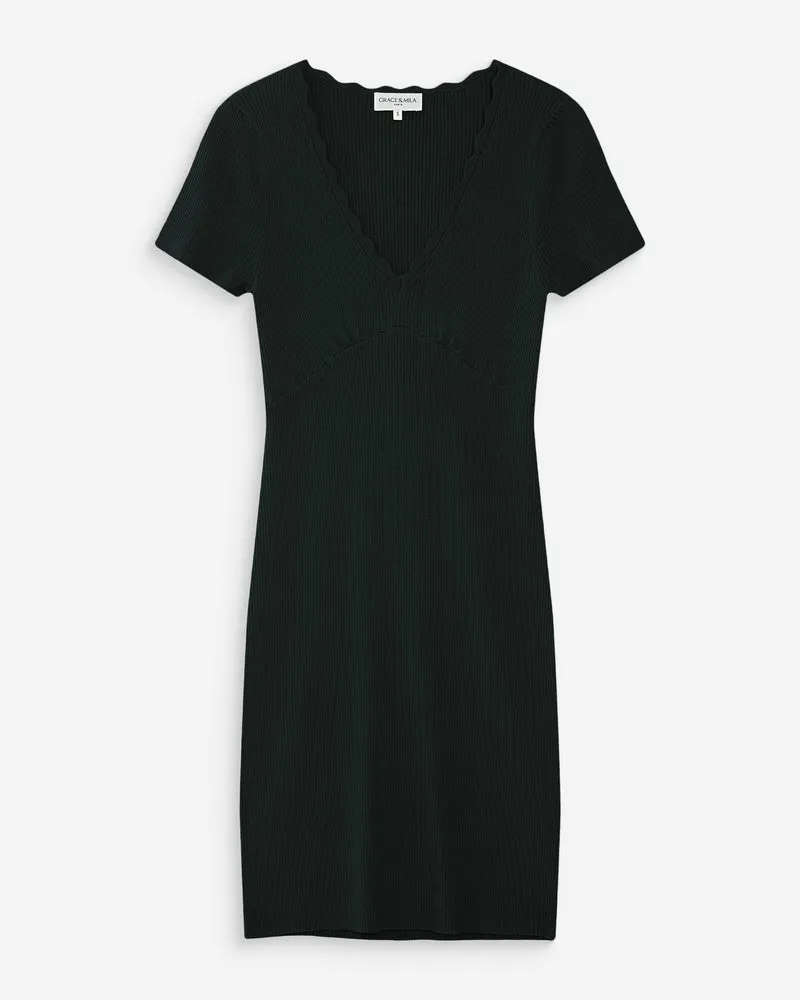 Robe courte ajustée en maille à col V noir Valeriane