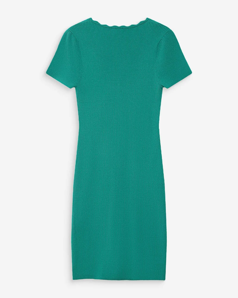Robe courte ajustée en maille à col V vert Valeriane