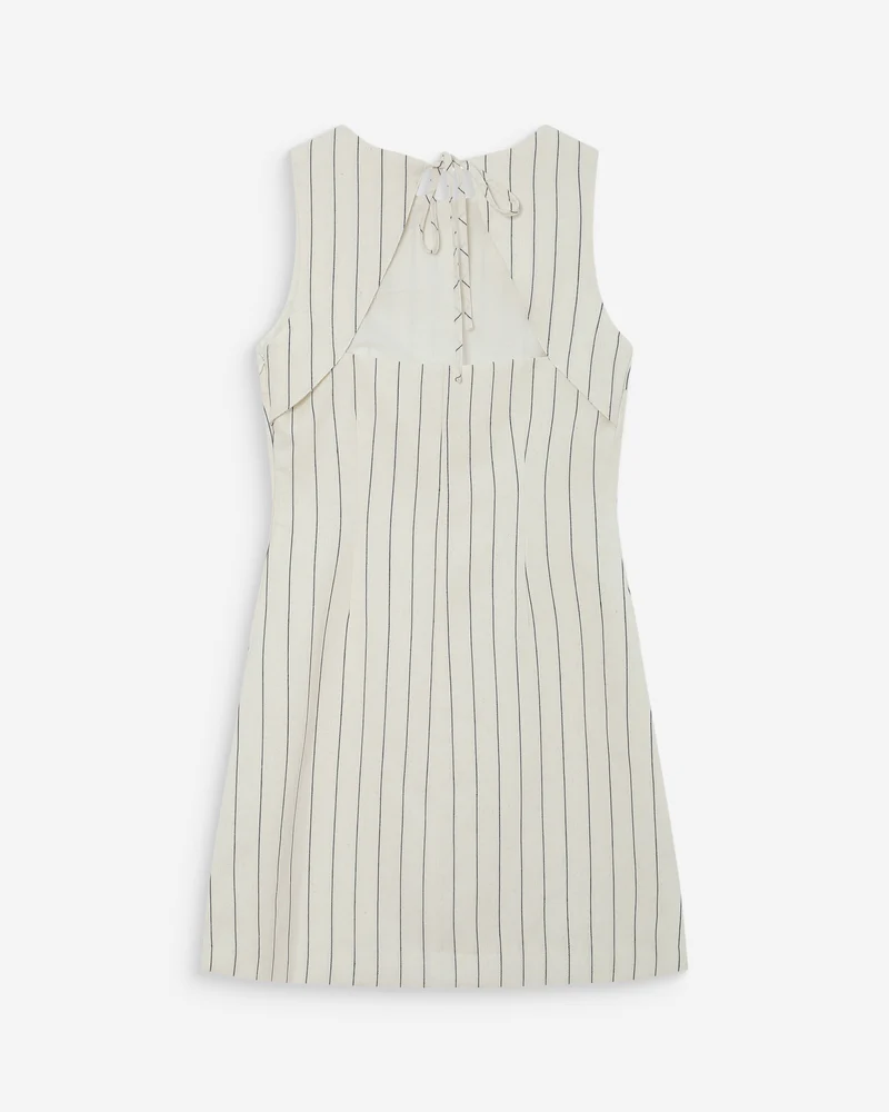 Robe courte droite rayée en lin nouée au dos white Vea
