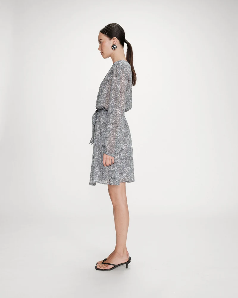 Robe courte évasée col V manches longues ciel Violette