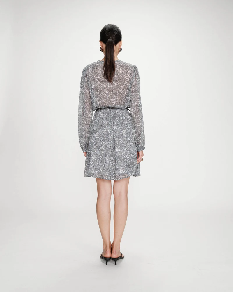 Robe courte évasée col V manches longues ciel Violette