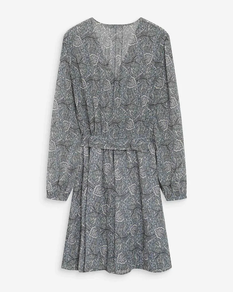 Robe courte évasée col V manches longues ciel Violette
