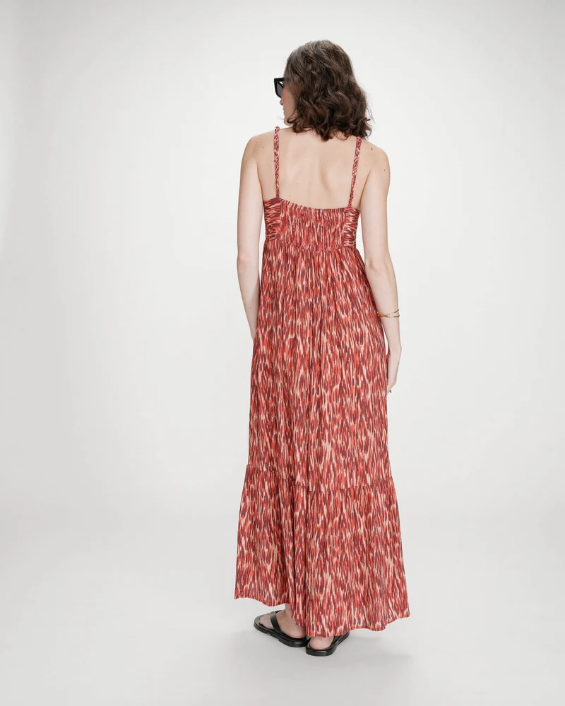 Robe longue bustier évasée imprimée sanguine Venicia