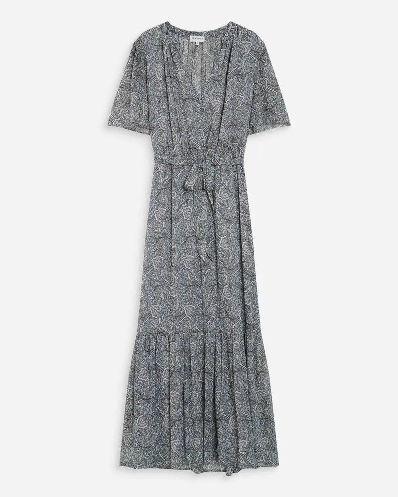 Robe longue évasée imprimé cachemire bohème ciel Venelle
