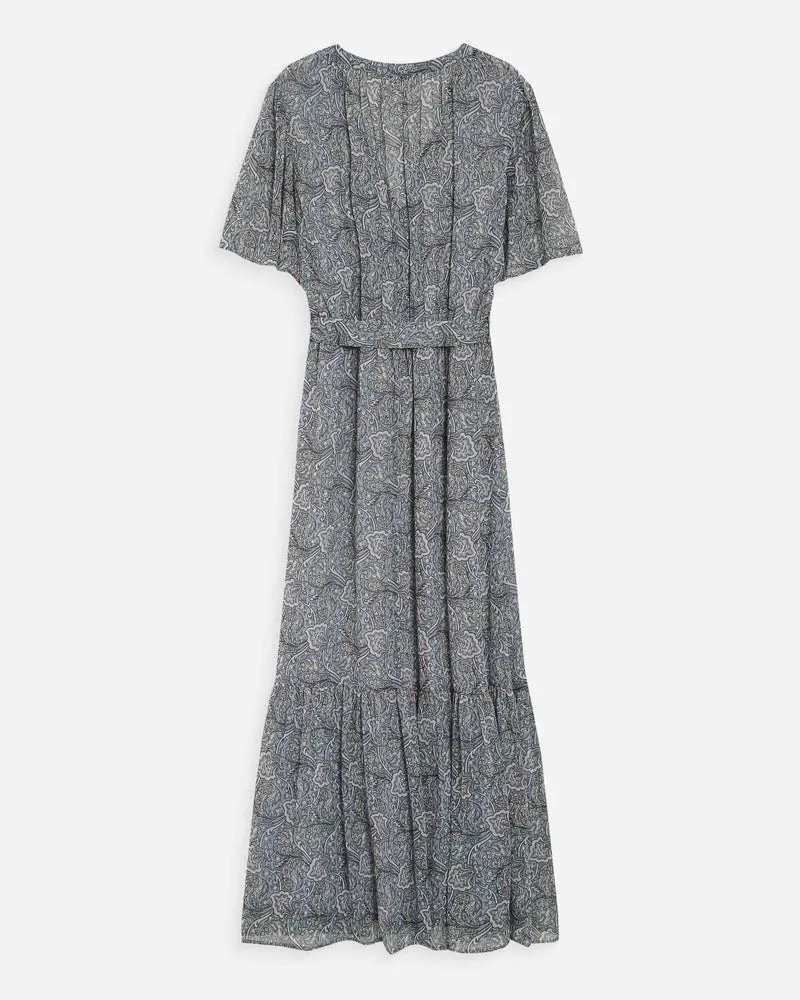 Robe longue évasée imprimé cachemire bohème ciel Venelle