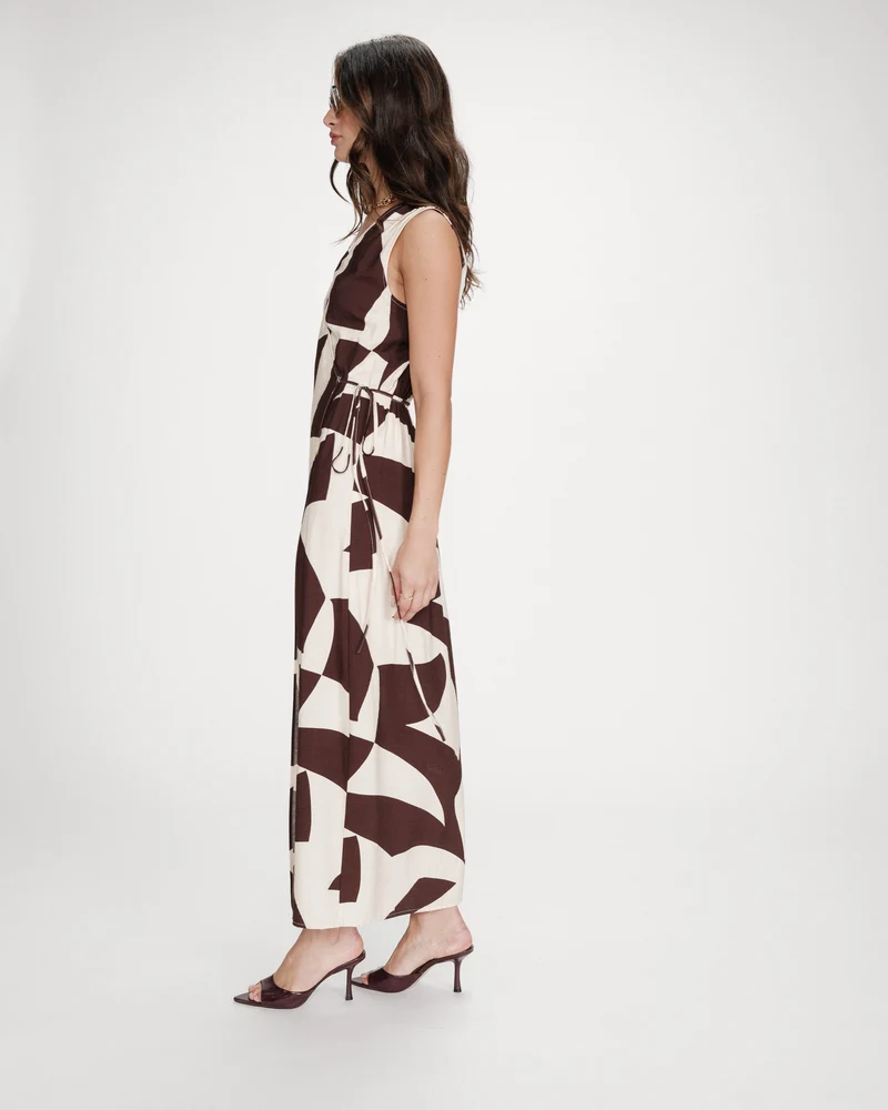 Robe portefeuille imprimé géométrique chocolat Velline