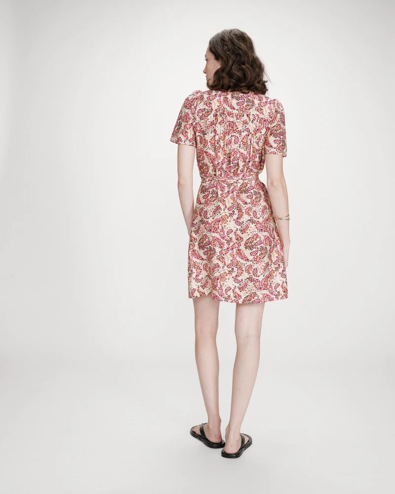 Robe courte manches bouffantes imprimée peche Victoire