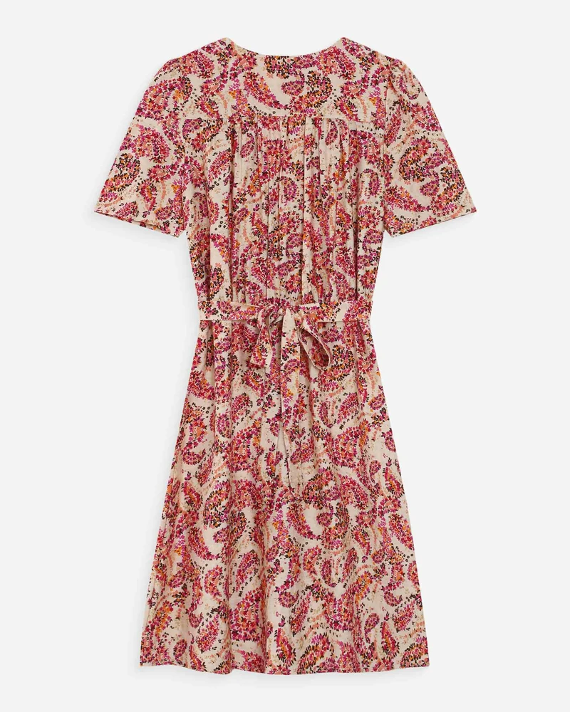 Robe courte manches bouffantes imprimée peche Victoire