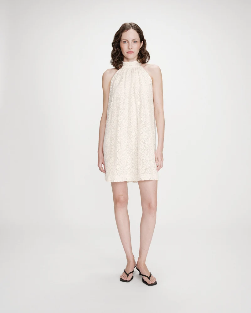 Robe courte sans manches en dentelle ecru Vasarely