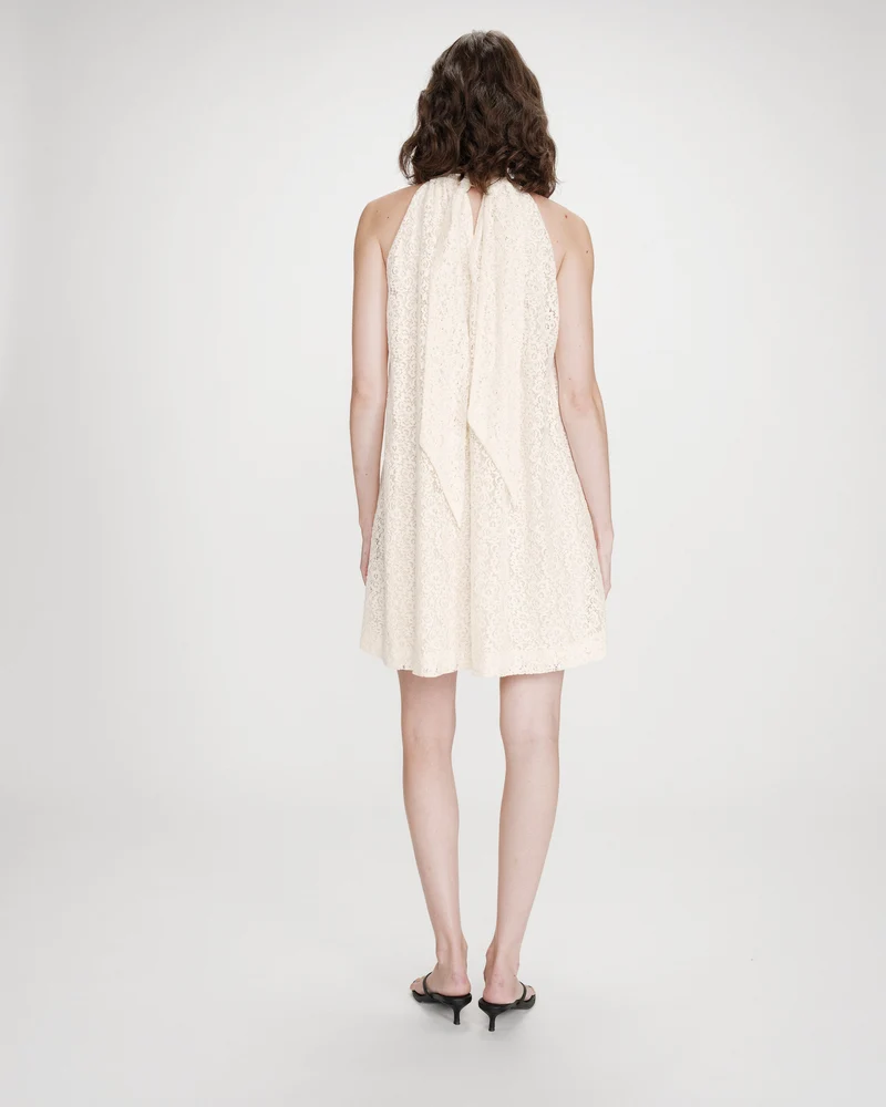 Robe courte sans manches en dentelle ecru Vasarely