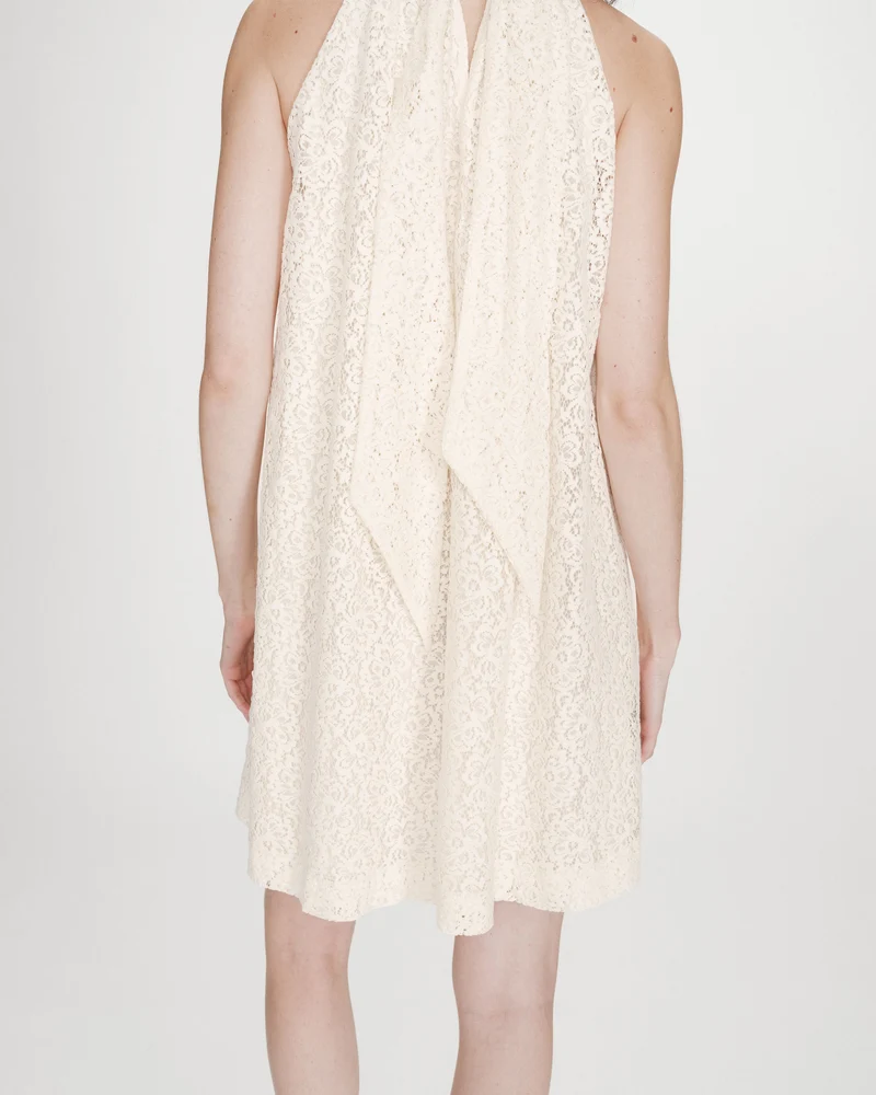 Robe courte sans manches en dentelle ecru Vasarely