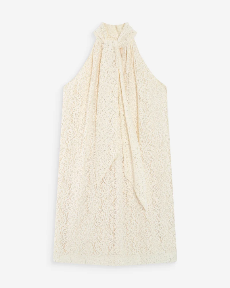 Robe courte sans manches en dentelle ecru Vasarely