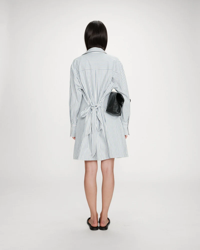 Robe chemise courte à rayures ceinturée bleuet Visery