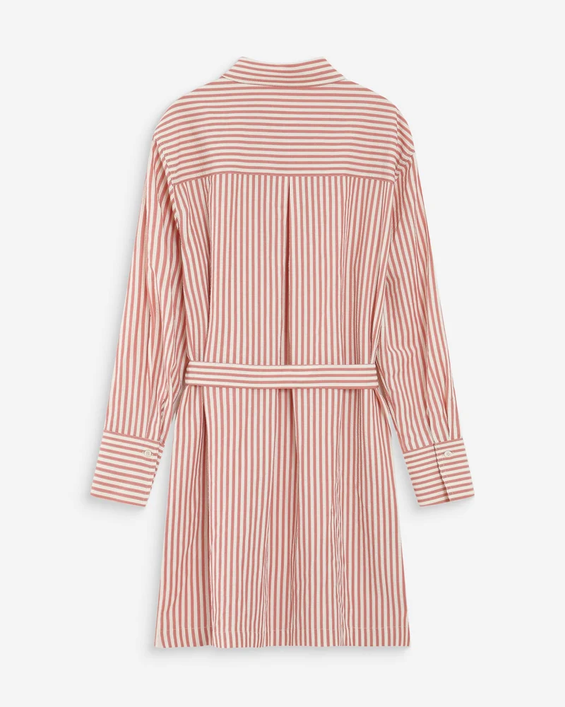 Robe chemise courte à rayures ceinturée corail Visery