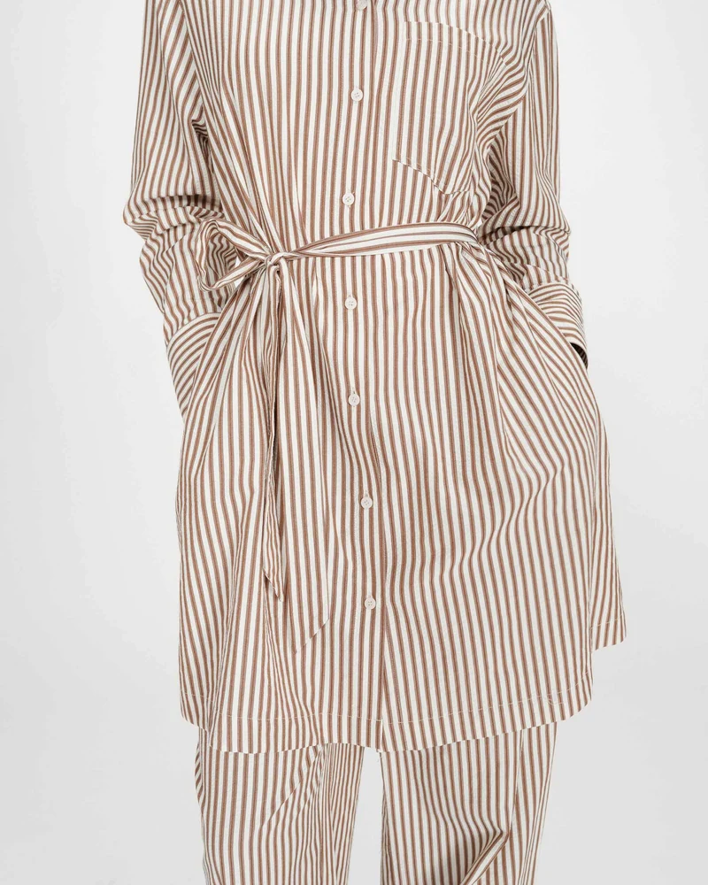 Robe chemise courte à rayures ceinturée mocha Visery