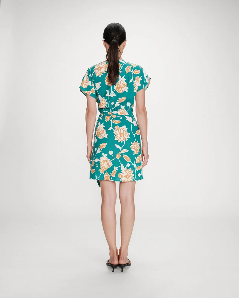 Robe courte portefeuille à fleurs vert Velora